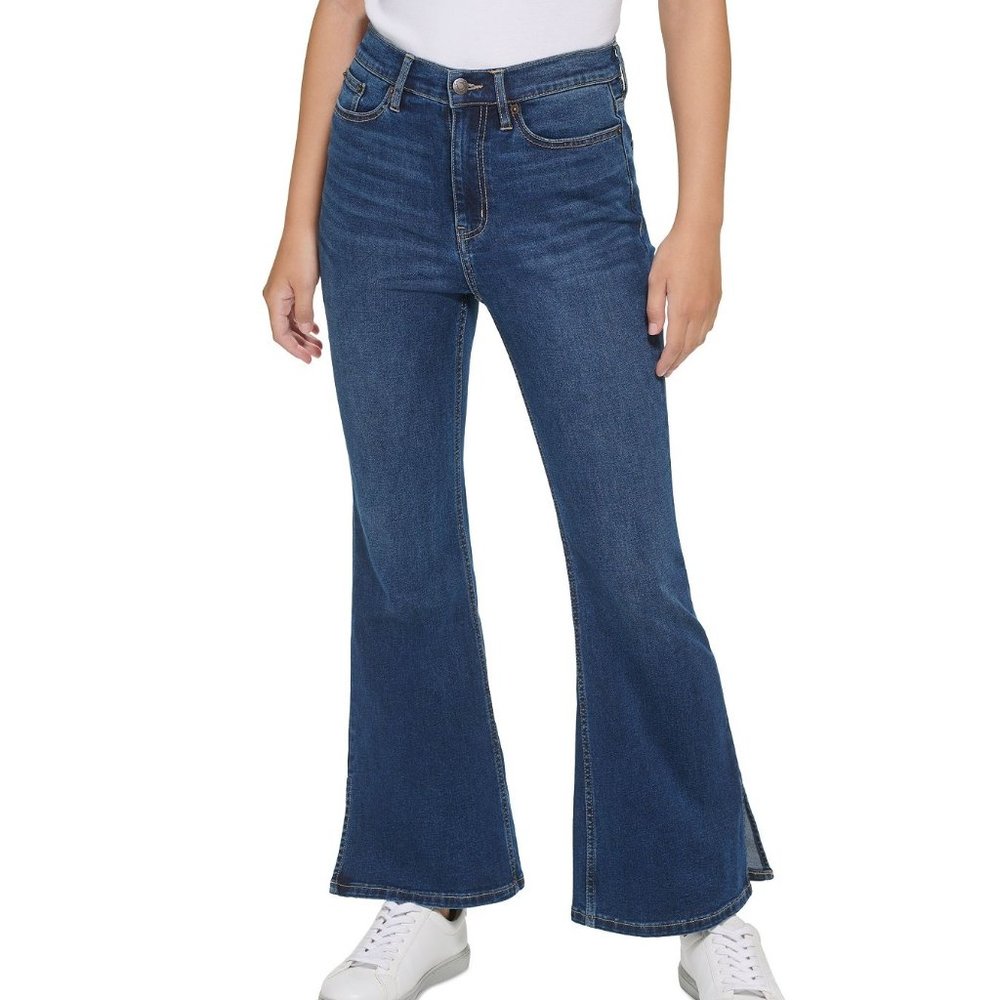 Calvin Klein Women's High-Rise Flared Slit-Hem Jeans Blue B4HP